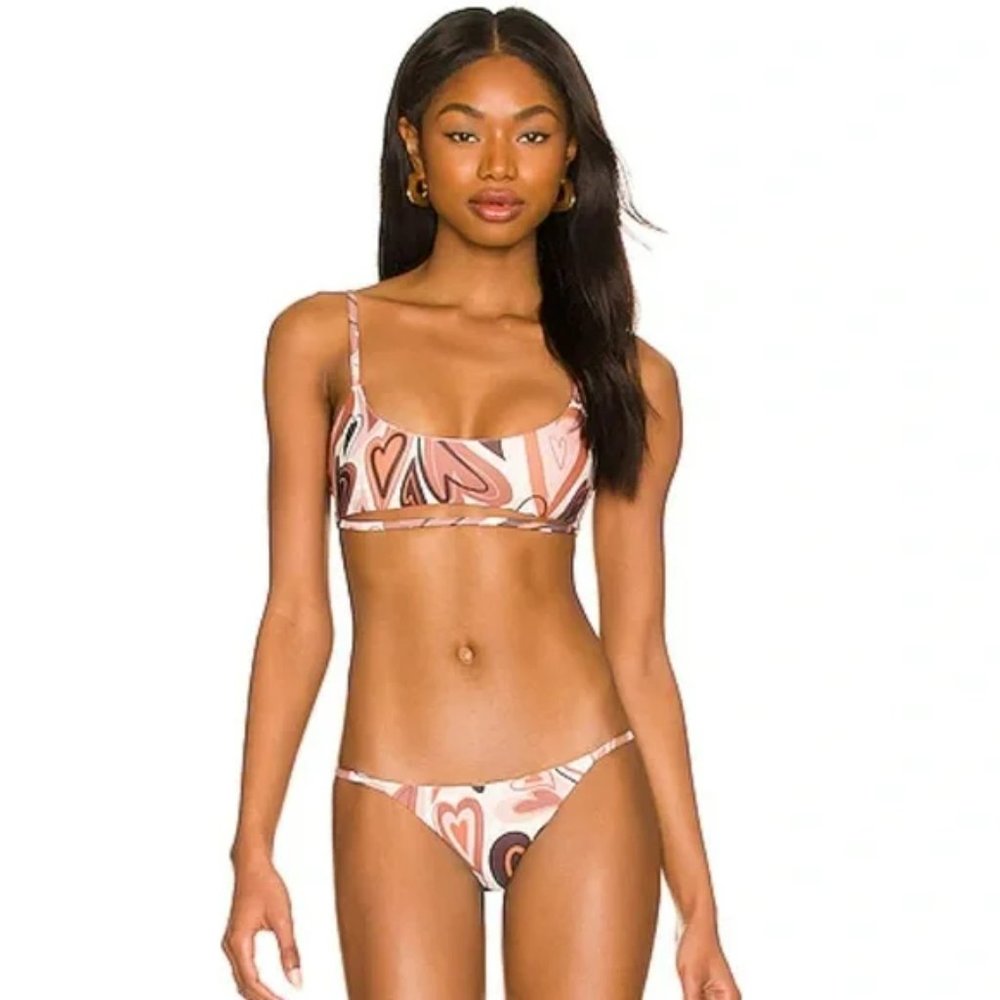 Lovers & Friends Brown Swirly Heart Print See Ya Bikini 2 Piece